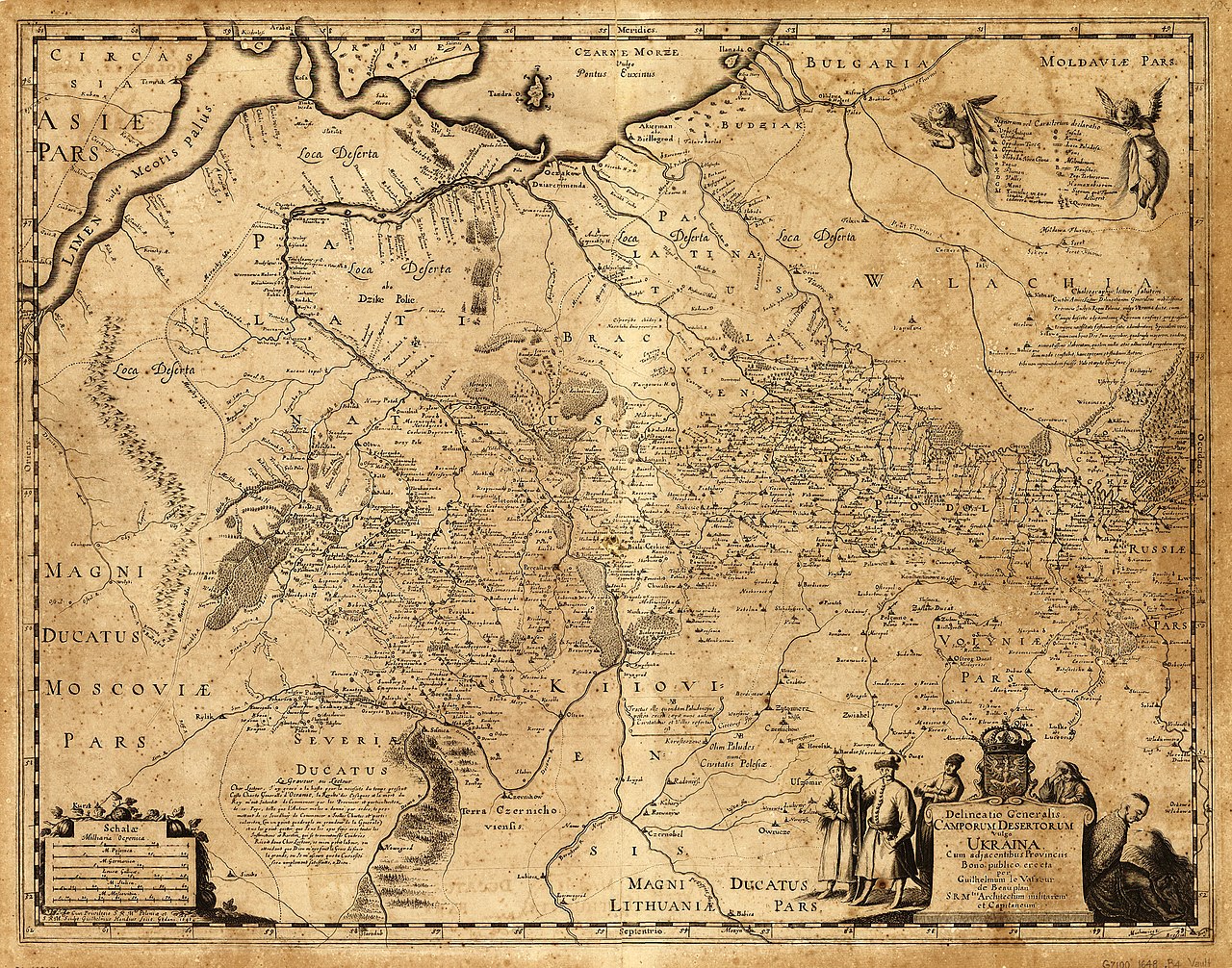 Мапа території України за описами де Боплана, 1648.