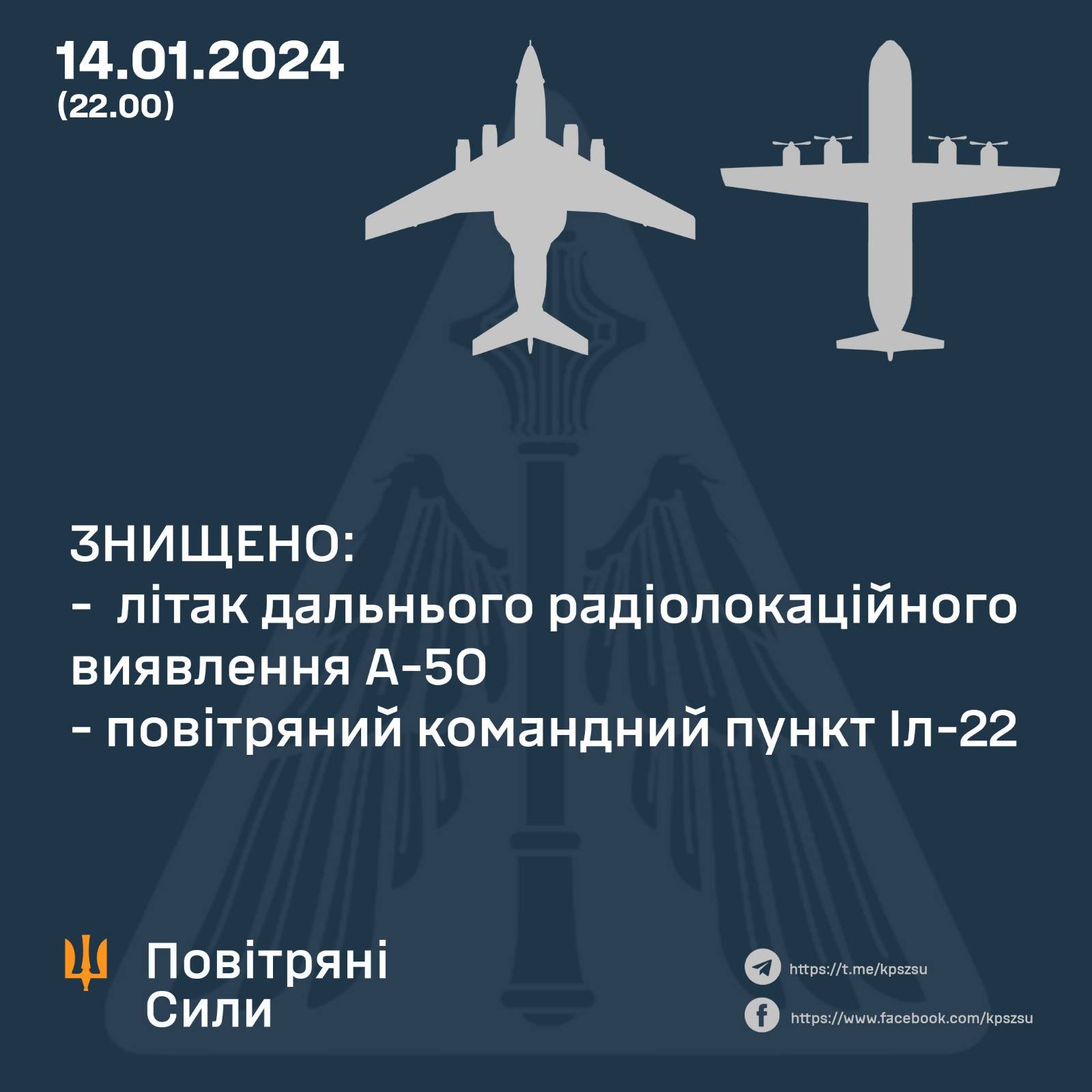 14.01.2024 г. уничтожены два самолета ВКС РФ-подтверждение ВВС Украины