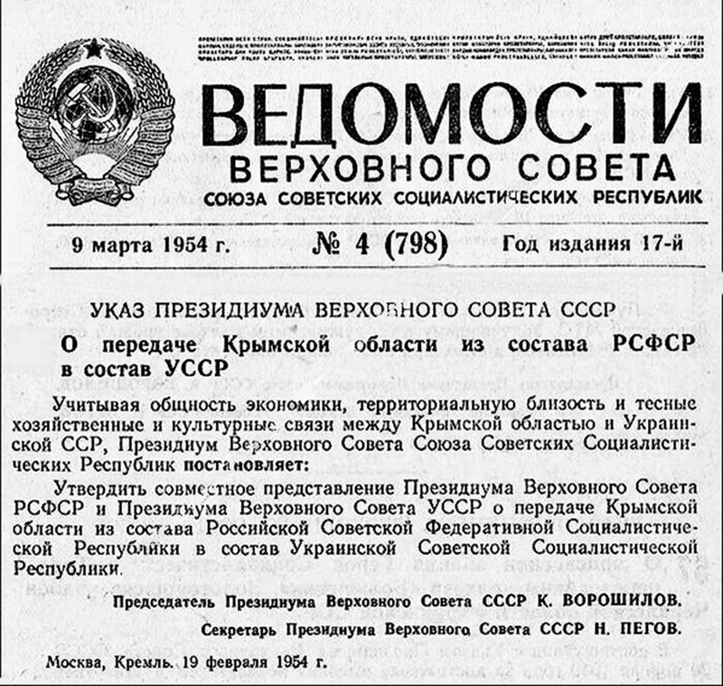Передача Крыма в состав Украины